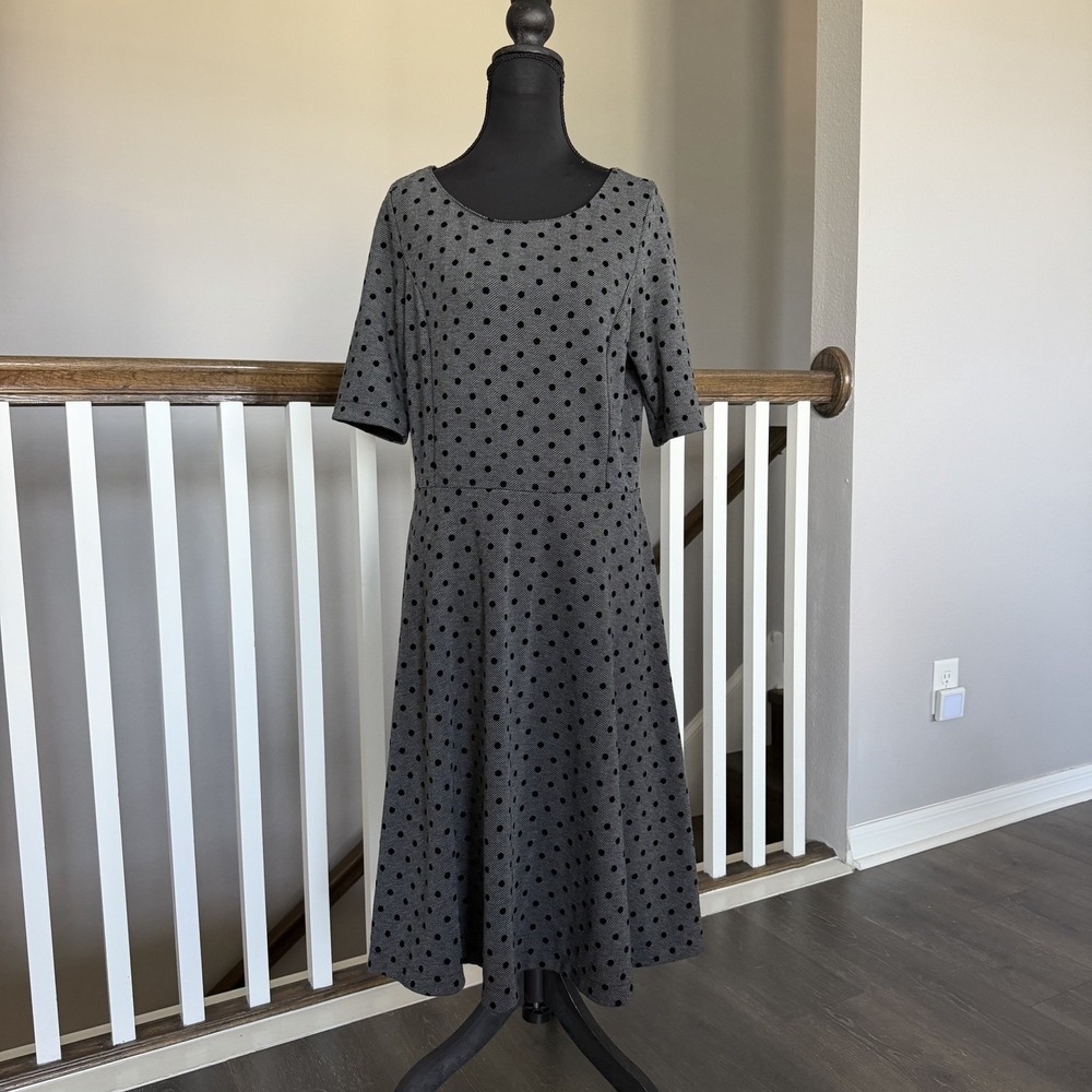 Lands End Polka Dot Fit Flare Ladylike Dress Medium Goth Feminine Preppy Office